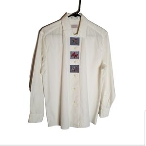 Sue Patrick Shirt Women's 8 White Button Up Embroidered Birds Cardinal